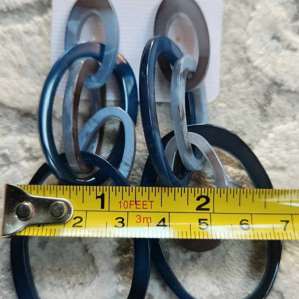 Blue Links with Marbeling Statement Earrings - Picture 4 of 11